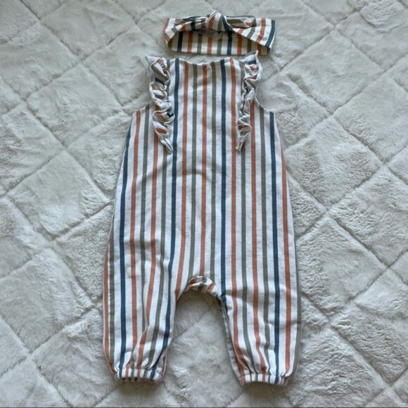 Petit Lem | Stripe Printed Romper And Headband Set | Size 3 Months - Picture 4 of 7